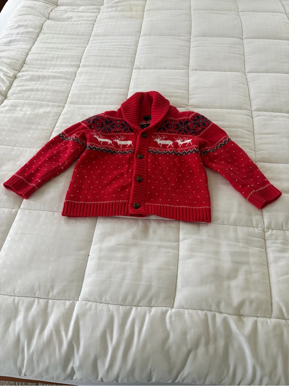 Janie and Jack Red Fair Isle Button-Up Cardigan with Reindeer